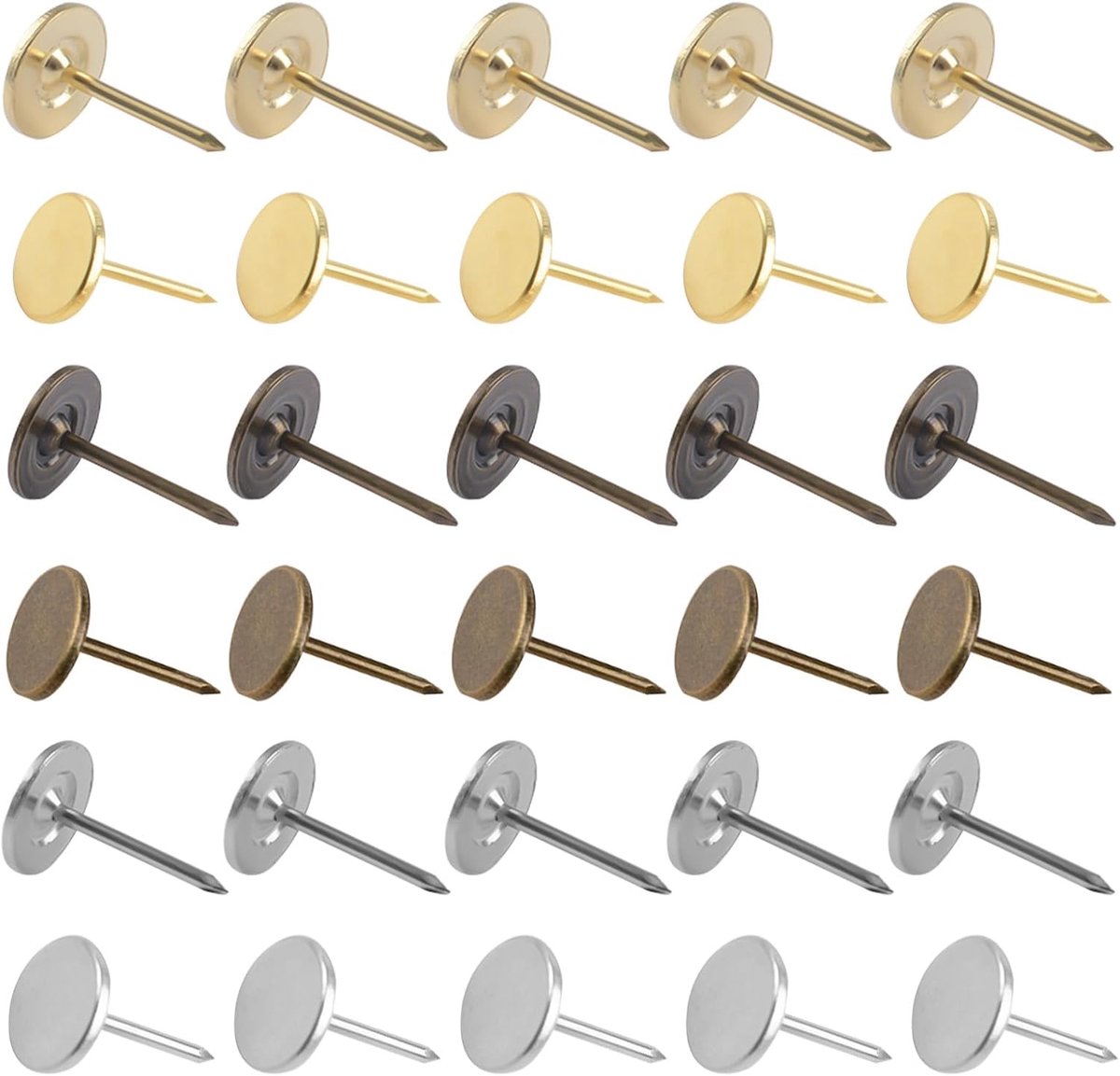 120 stuks bekledingsduimspijkers, totale lengte 17 mm zware platte kopspijkers voor meubeldecoraties, foto (zilver, goud, brons)