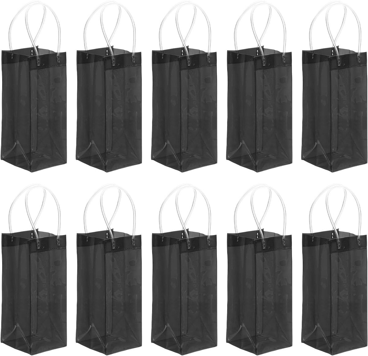 IJswijnzak, 10 stuks draagbare opvouwbare doorzichtige wijnzak, koeler, doorzichtige PVC-geschenkzakken met handgrepen voor champagnefeest, buiten, koud bier, witte wijn, gekoelde dranken