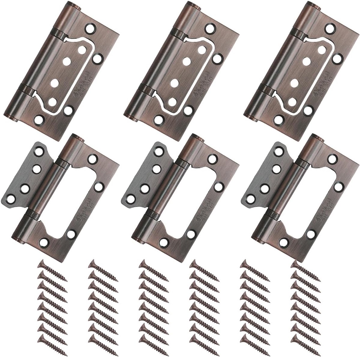 6 stuks deurscharnierset, 100 mm roestvrij stalen scharnieren met schroeven, inklapbaar deurscharnier voor houten deur, houten kast, kledingkast, brons