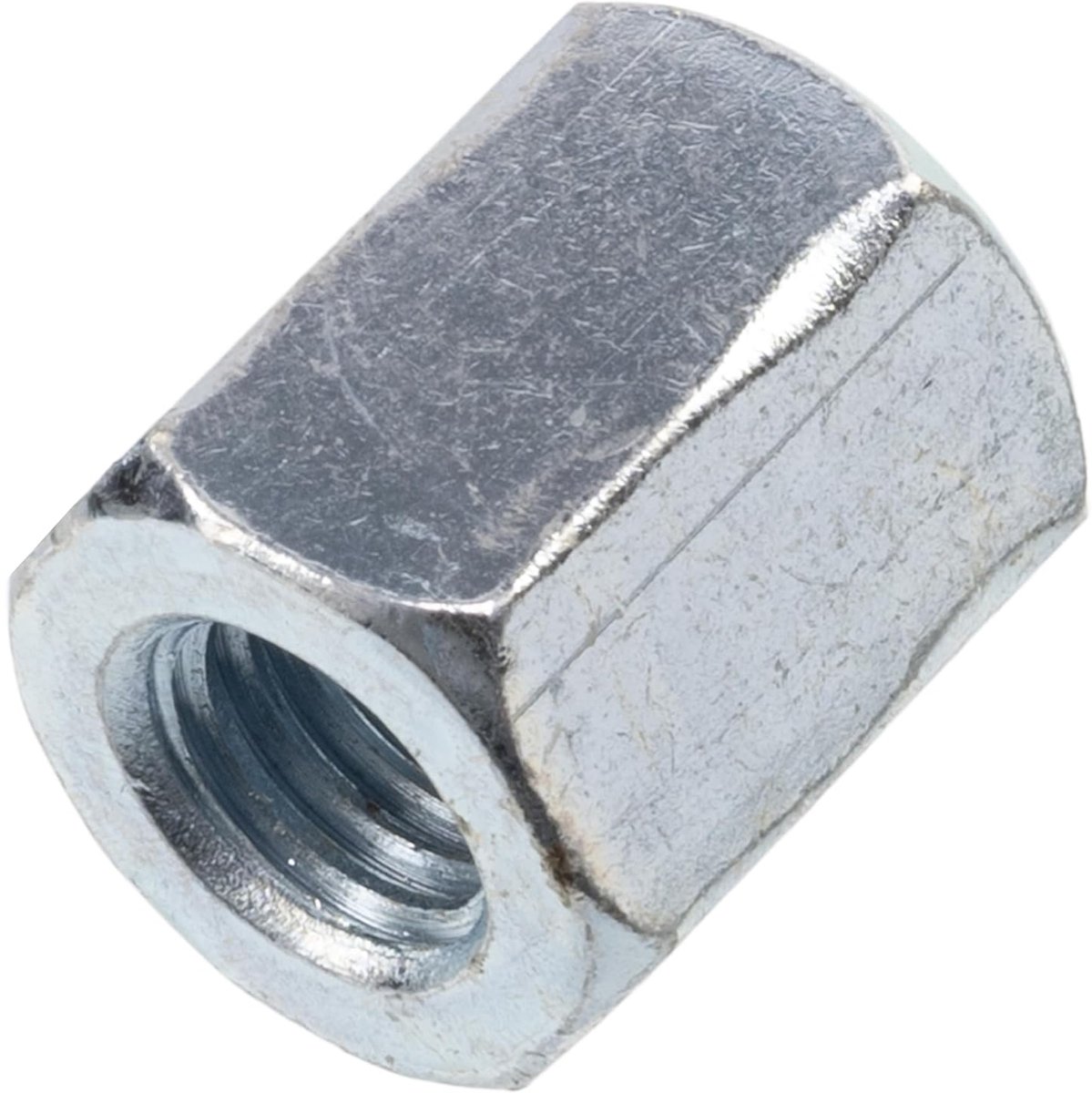 - C74471 - Set van 10 zeskantige verbindingsmoeren verlengt M10 x 20 mm - DIN 6334 - verlengmoer met metrische schroefdraad - van verzinkt staal