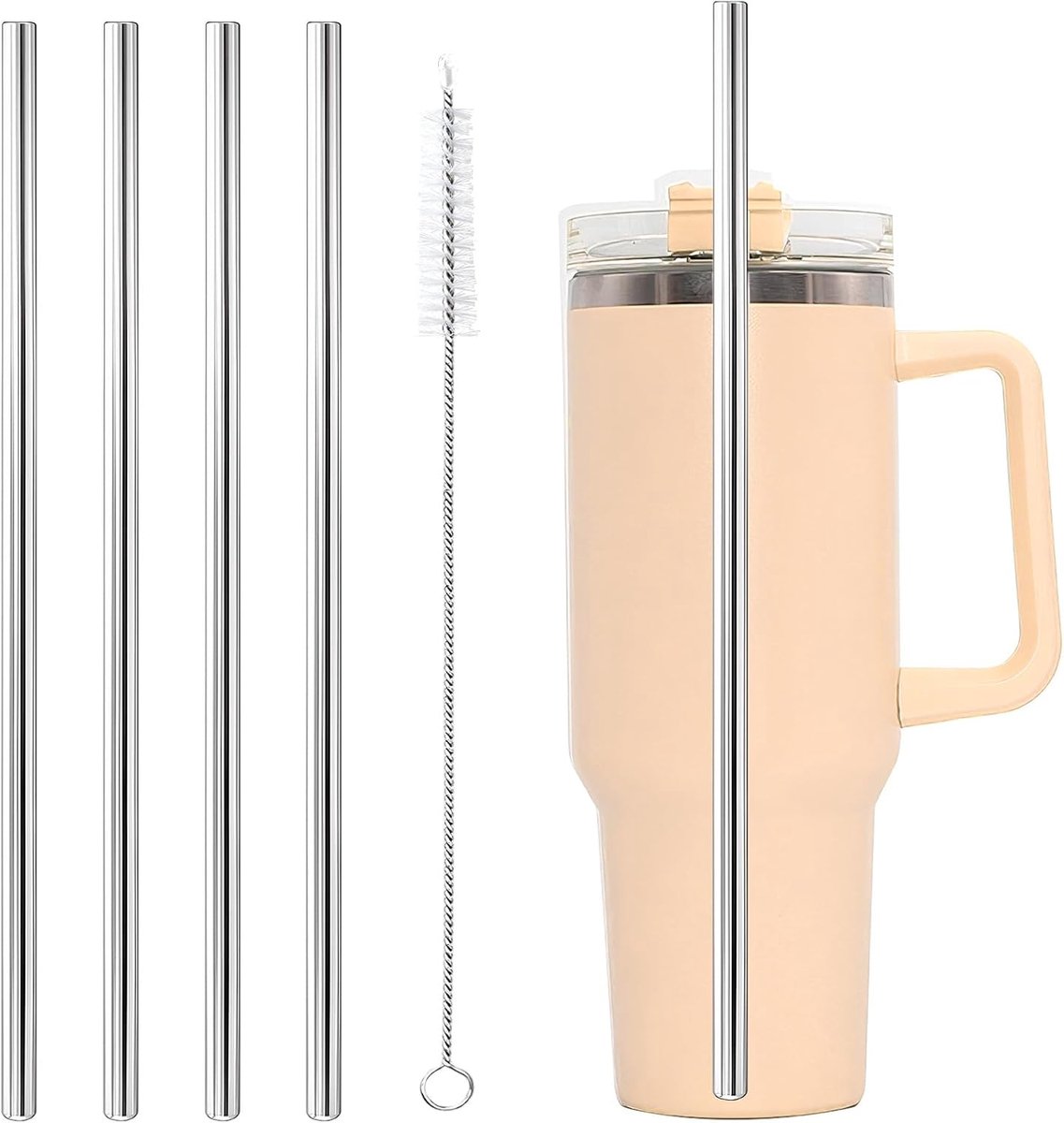Rietjesset, 4-delig, roestvrij staal, 30 cm lange rietjes, 4 rechte rietjes met reinigingsborstel, milieuvriendelijk, herbruikbaar, voor warme en koude dranken