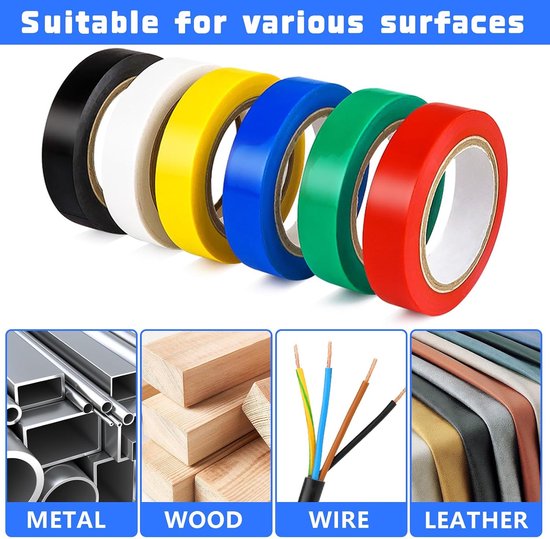 12 stuks isolerende tape, gekleurde set, 16 mm x 20 m, elektrische tape, isolatietape, waterdicht, pvc-plakband voor draadprojecten, isolatie en reparatie van gebroken draden — afbeelding 4