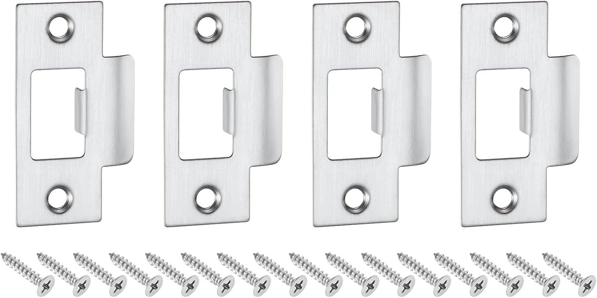 Deursluitplaten, 4 stuks, 70 mm x 40,3 mm, roestvrij staal, vervangingsslot voor deurkozijn, deurvleugelversterking, zilver