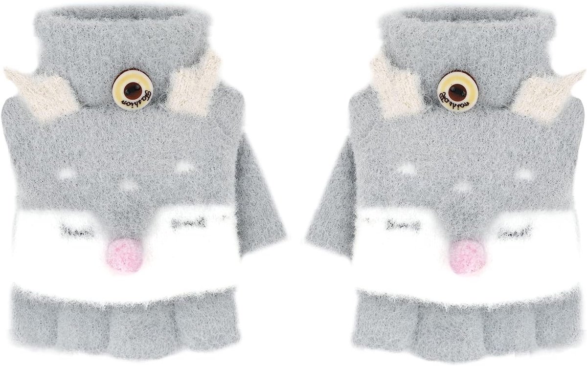 Handschoenen voor kinderen, winter, warme gebreide handschoenen, pluche voering, winterhandschoenen in konijnenlook, One size