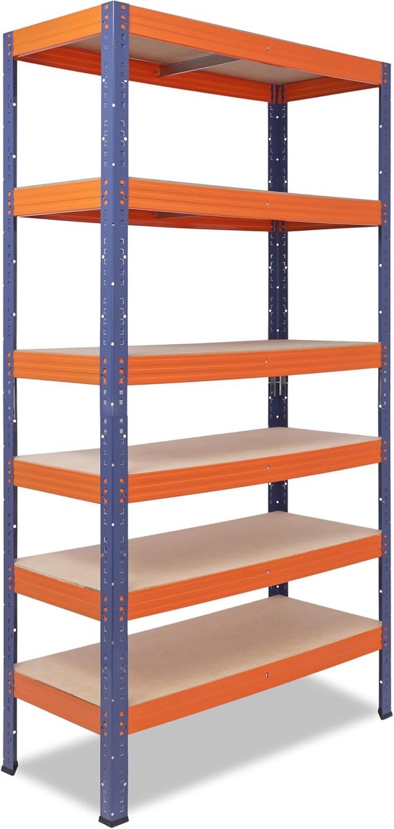 Shelfplaza Pro 180x70x40cm metalen stellingkast blauw-oranje: 6x166kg | stellingen Berging stelling Garagekast Metalen opslagstelling Opbergstelling Zware stelling Opslagrek Garage stelling