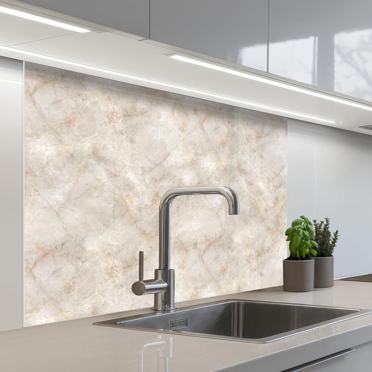 Keukenachterwand 80x100 cm zelfklevend keuken decoratie accessories home kitchen spatscherm Lichtbeige - Goudbruine Nerven - Marmer
