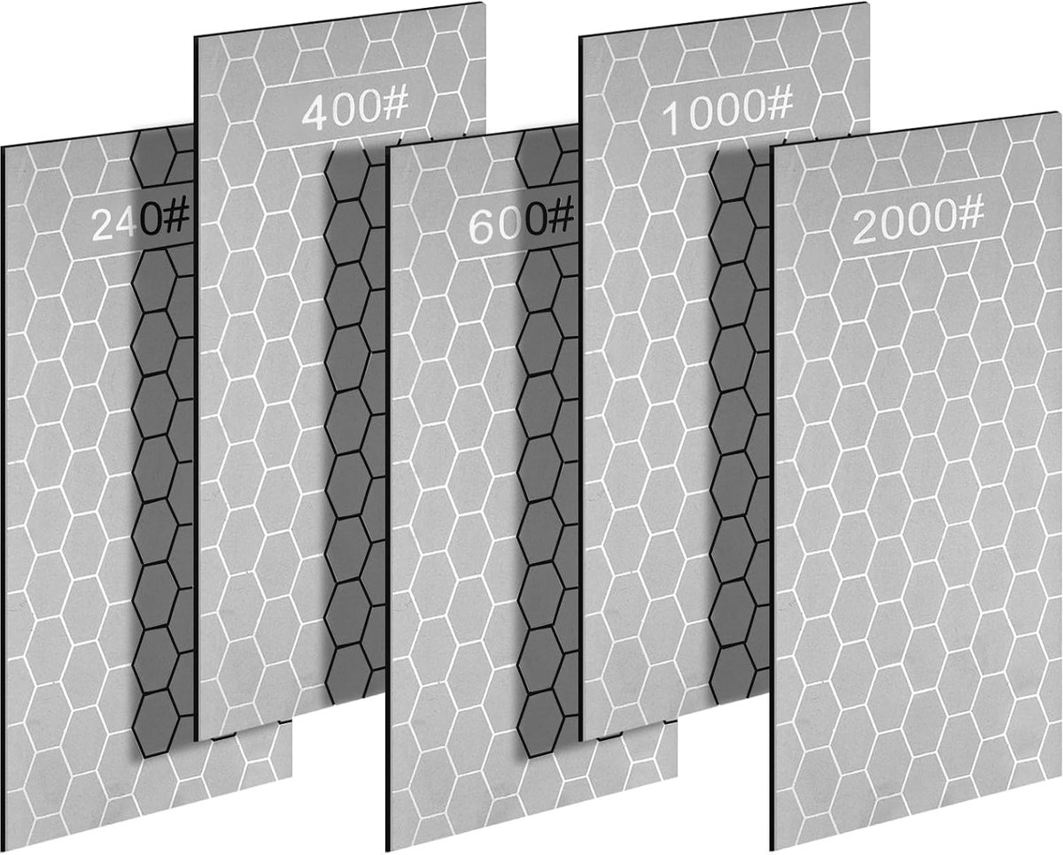 Slijpstenen, 5 stuks slijpstenen set, professionele slijpsteen voor keukenmessen en tuinmessen, duurzame slijpsteen, honingraatoppervlak 240/400/600/1000/2000 grit