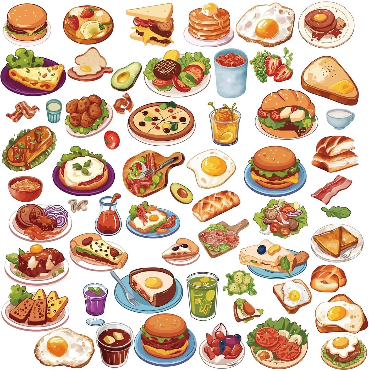 Raamstickers Fast Food Hamburger Ei Pizza Brood Fruit Sap Lekker Waterdicht Grote Stickers PVC Glasklems Plak en Plaats voor Huis Trappen Restaurant Keuken Showcase