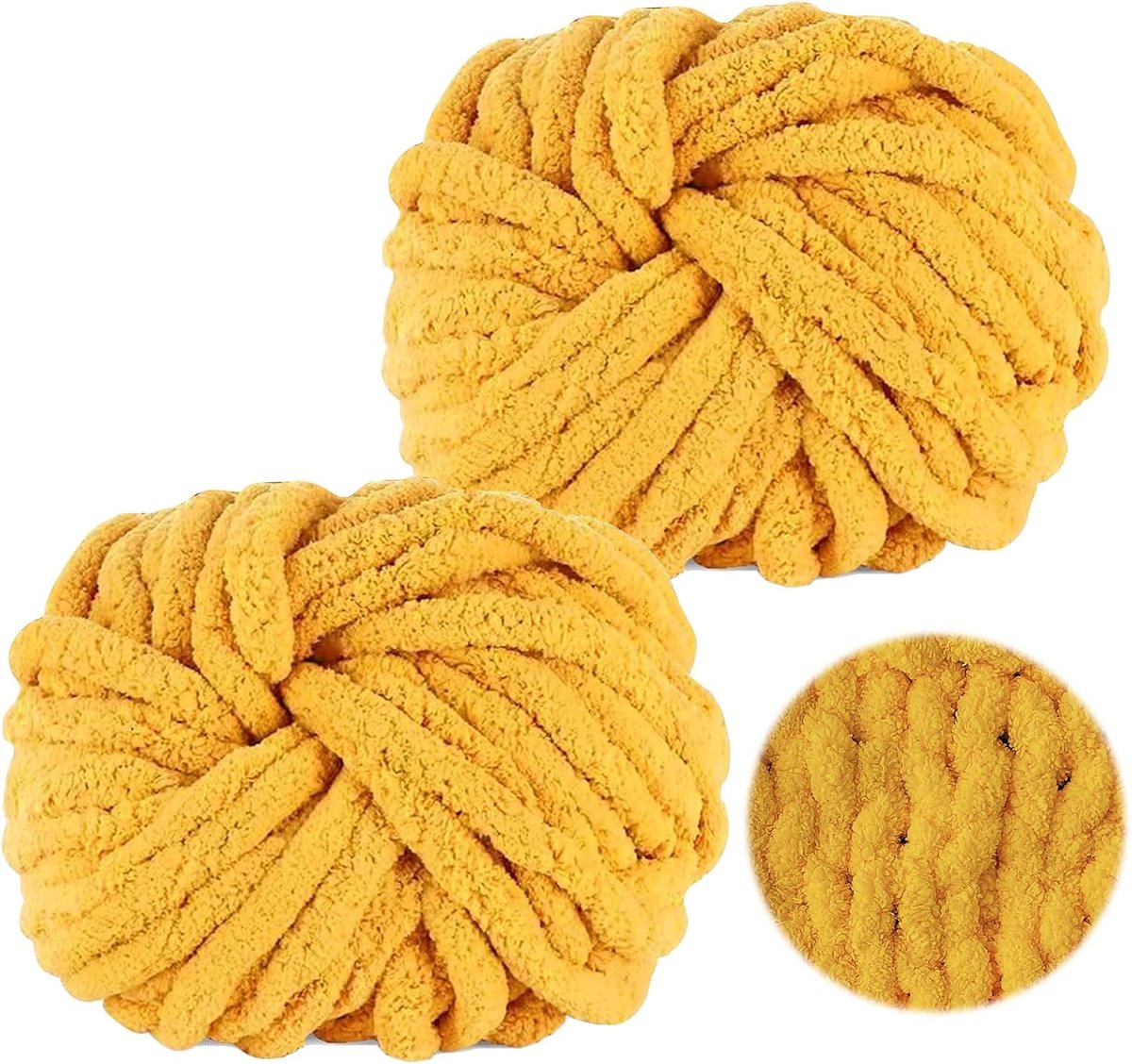 Dikke wol om te haken, 250 g x 2, Chunky kurkuma garen, super zachte dikke wol voor handbreien, wolbol om te haken voor dekens, sjaals, mutsen