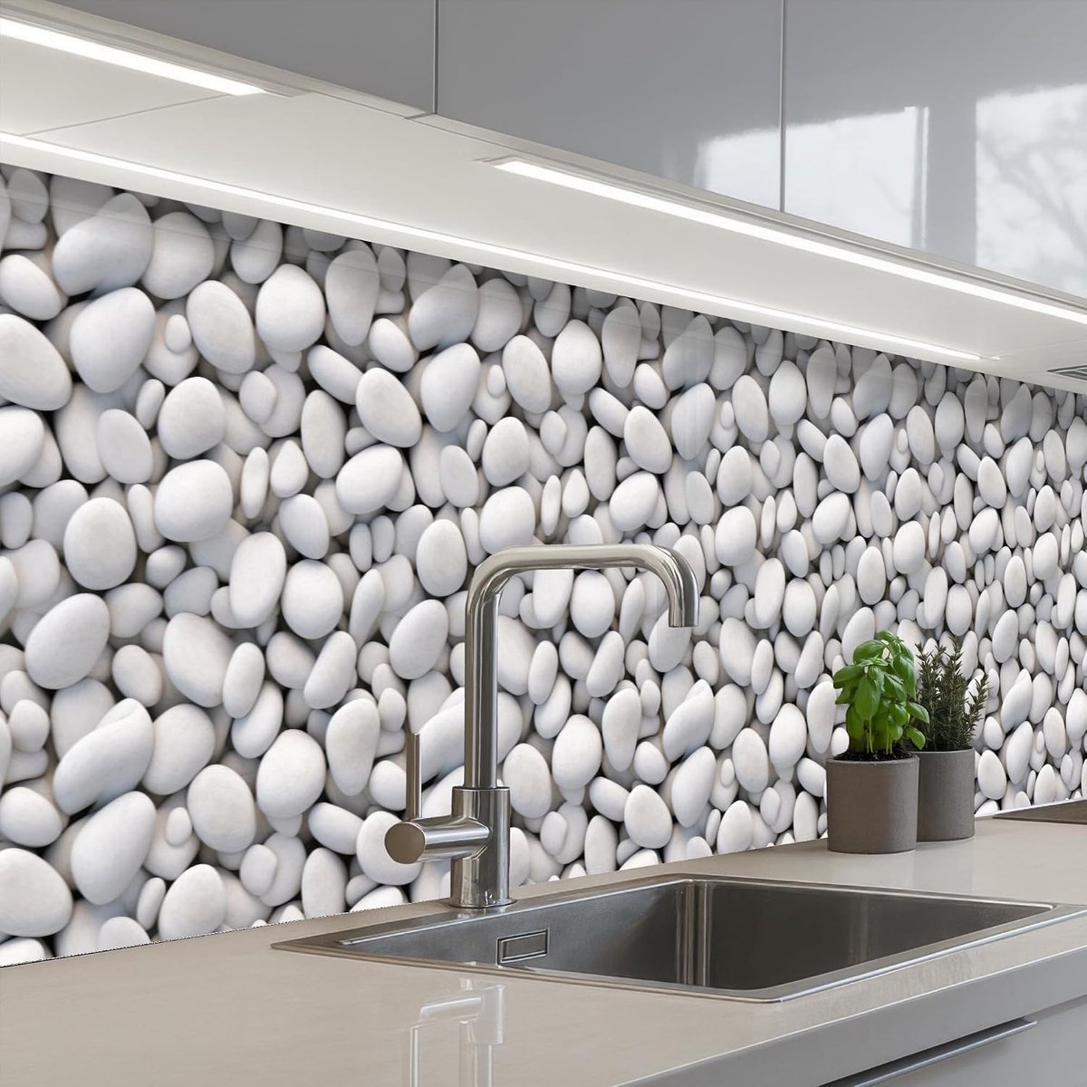 keukenachterwand 80x400 cm zelfklevend keuken decoratie accessories home kitchen spatscherm Wit - Kiezels - Egaal