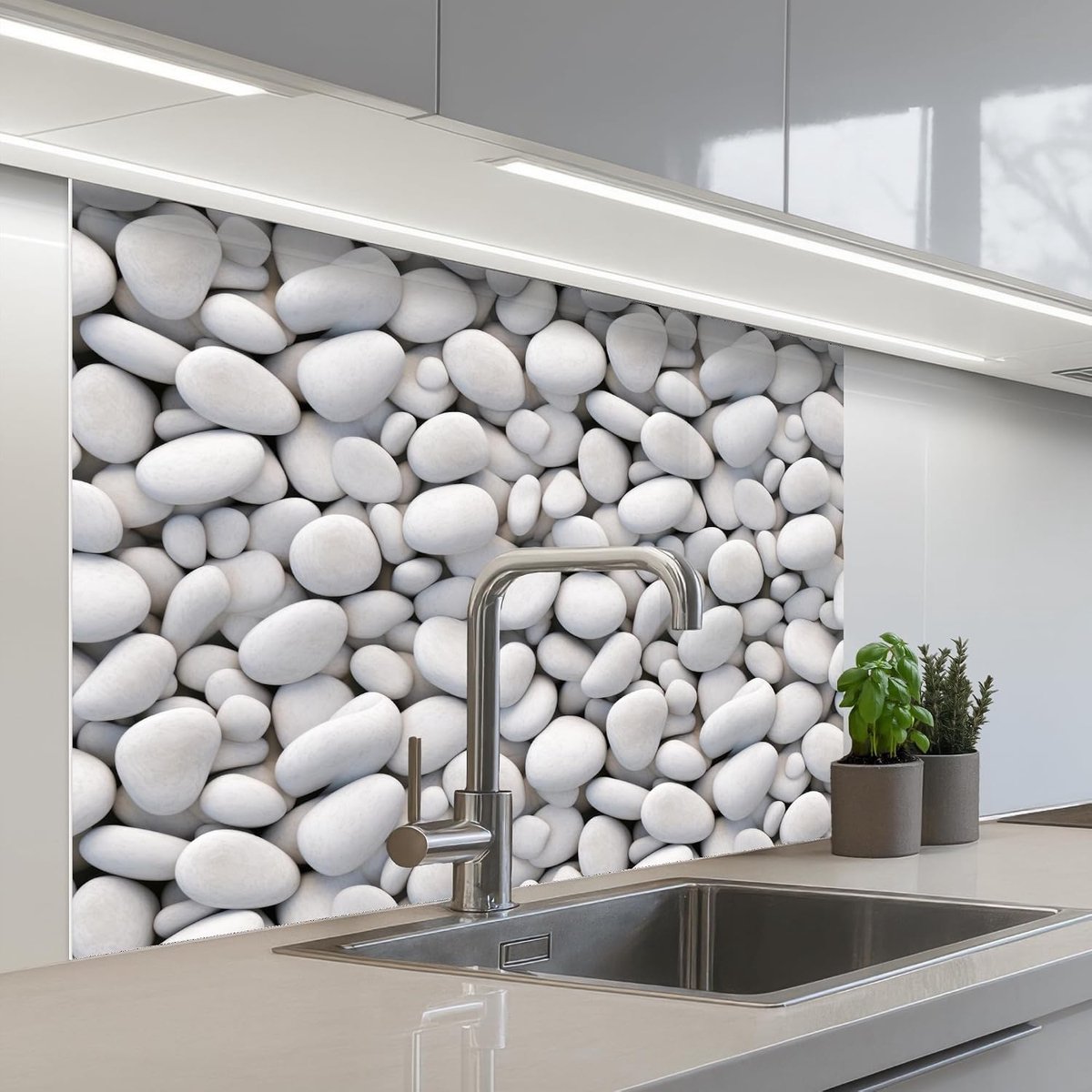 keukenachterwand 80x100 cm zelfklevend keuken decoratie accessories home kitchen spatscherm Wit - Kiezels - Egaal