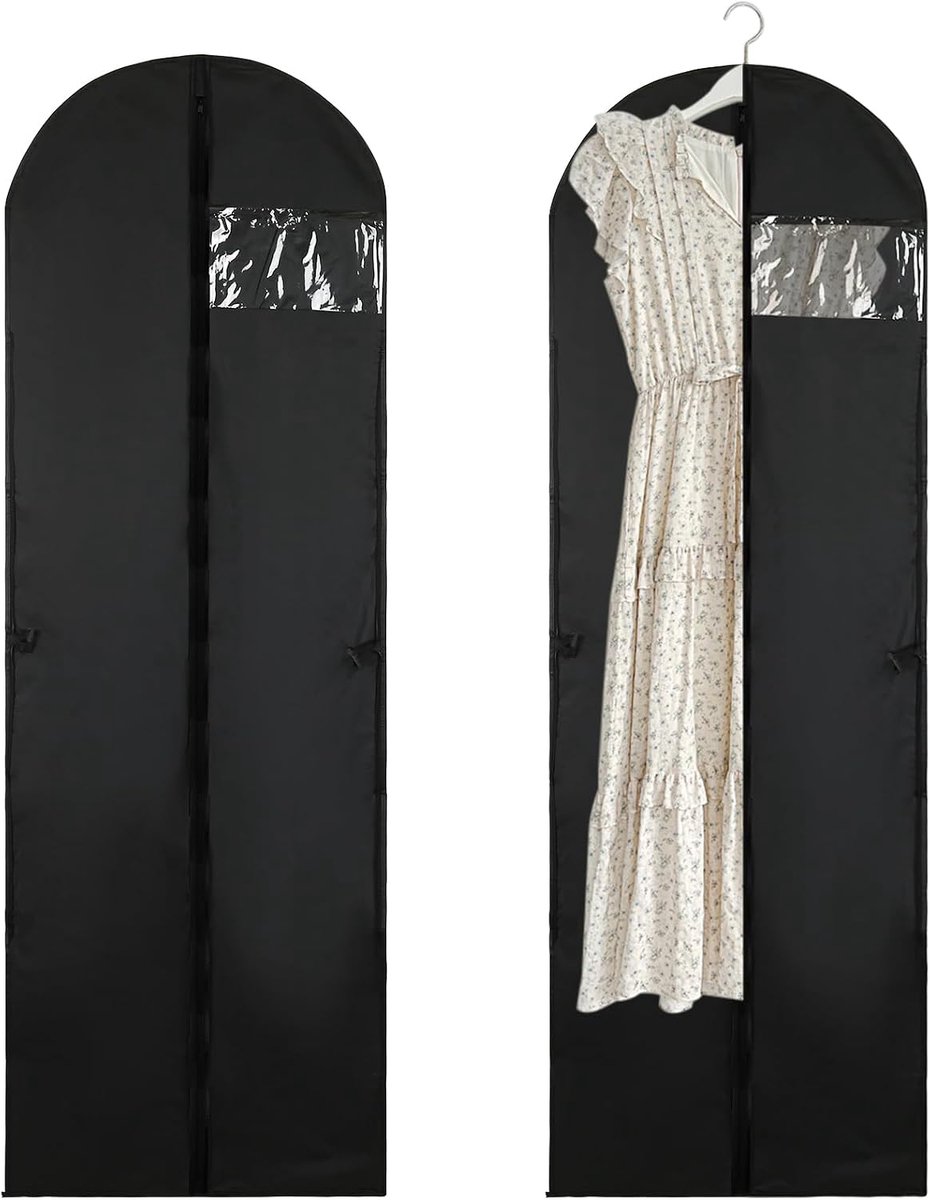 2 kledingzakken, lang, 180 cm x 60 cm, kledingzakkenset, opvouwbare kledinghoezen met handgrepen, pak van 2, kledingzakken, ademende kleding, avondjurken, kledingzak, bruidsjurken, kledingtassen