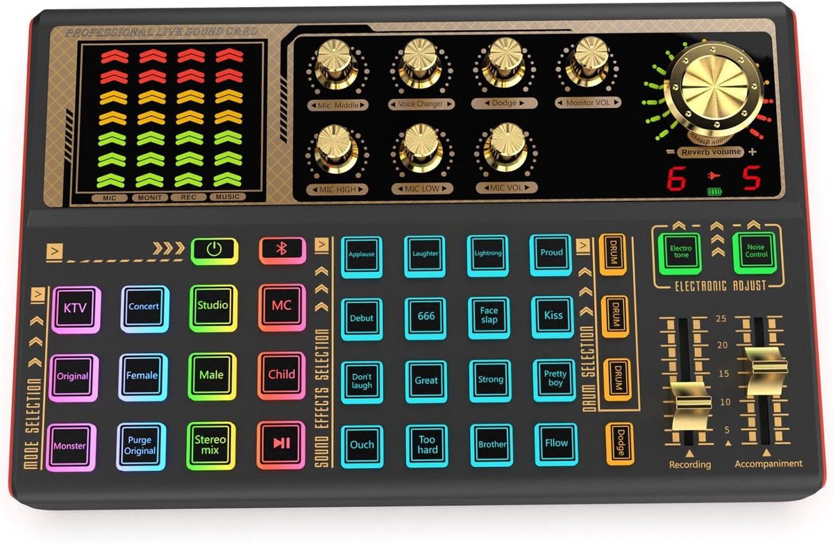 Geluidskaart Voice Changer, Draagbare Audiomixerbord Geluidseffecten, Externe Geluidskaarten voor Live Streaming Opname Begeleiding Gaming
