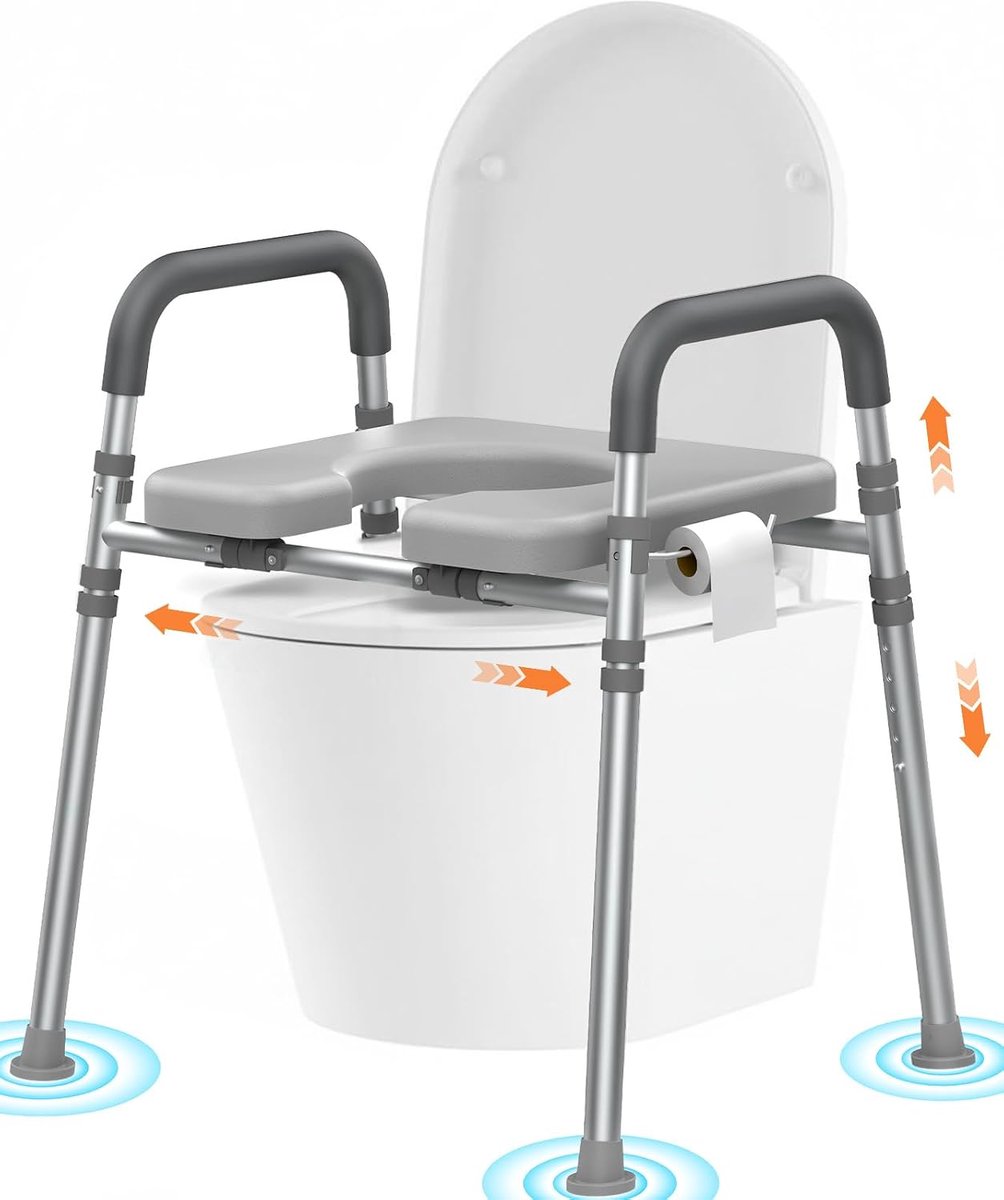 nachtkastje borst met wc omranding, in hoogte verstelbaar, draagbare commode stoel voor volwassenen senioren - grijs