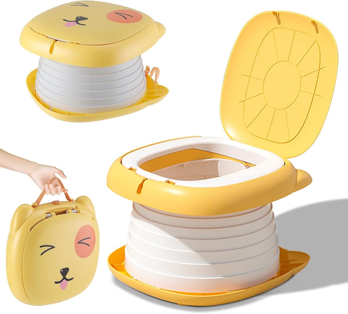 Toiletbril voor kind, potje, draagbare reis-klappot, klappertoilet voor kind, reispotten, mobiel toilet (oranje)
