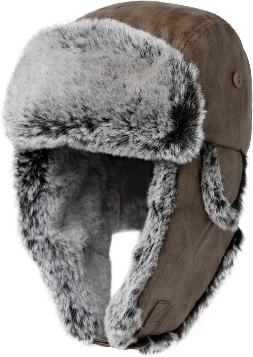 Winter Trapper-hoed van kunstleer, pilotenmuts voor heren en dames, warm gevoerde muts van imitatiebont met winddichte oorkleppen