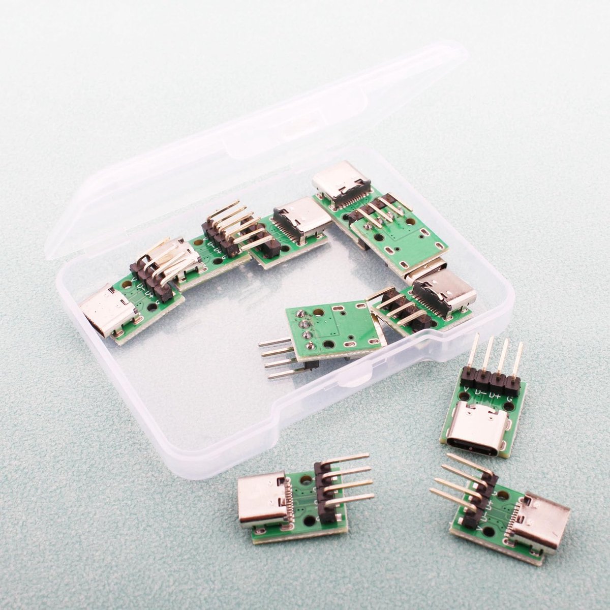 10 stuks USB C 3.1 breakout board, 16-polige type-C-stekker naar 2,54 mm printplaatadapter met gebogen, pen USB C DIY op DIP 4-polig voor opladen en gegevensoverdracht