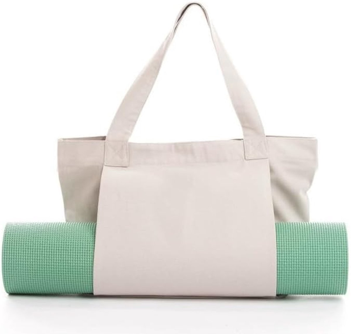 Yogamattas met meerdere zakken, sporttas voor dames, sporttas voor dames, waterafstotend, gymtas, trainingstas, met een tas voor het transporteren van een yogamat, voor training, yoga (beige)