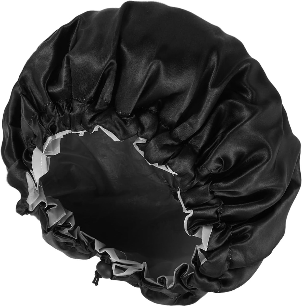 satijnen bonnet voor mannen, waterdichte baddouchemuts met verstelbare trekkoord haarbonnet herbruikbare badmuts voor mannen krullend haar vlechten, zwart