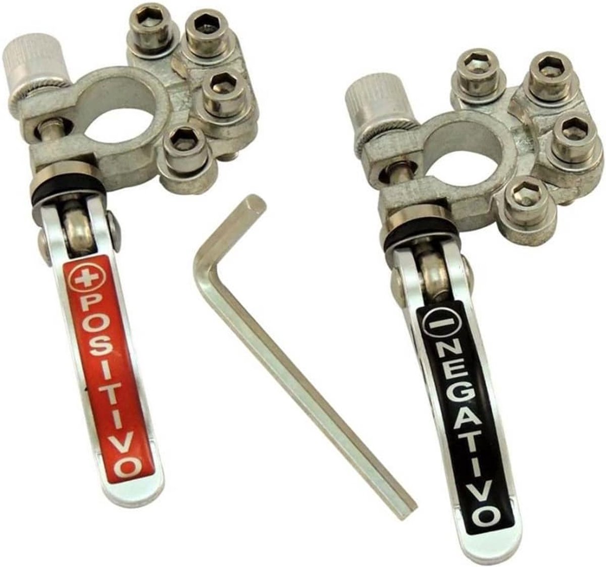 2-delige accupolen, auto-accupoolklemmen, snelspanklemmen voor auto-accu, accupooladapter, positieve en negatieve accu-aansluiting voor 12-24 V-autoconnectoren