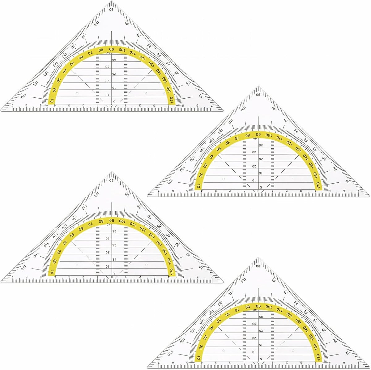 4 stuks geometrie driehoek, 15,6 cm geodriehoek, set van kunststof, tekendriehoek, hoekmeter, geodriehoek, flexibel, geschikt voor ontwerpers, schilderen, studenten, kantoor