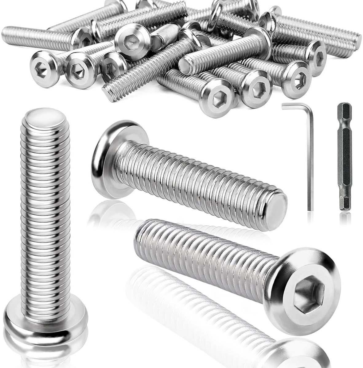 Schroeven met platte kop M8 x 40 mm, inbusschroeven M8, roestvrij staal, 25 stuks | Volledige schroefdraad, holle zeskant, met inbussleutel, schroevendraaierbit voor montage, onderhoud, doe-het-zelf