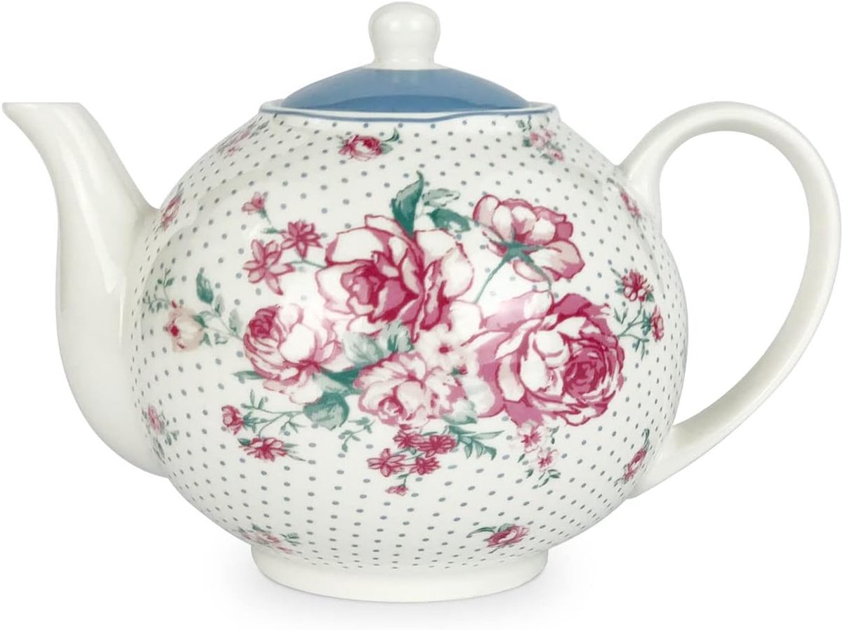 ROSE JULIA porseleinen theepot in wit porselein met roze rozen 1L
