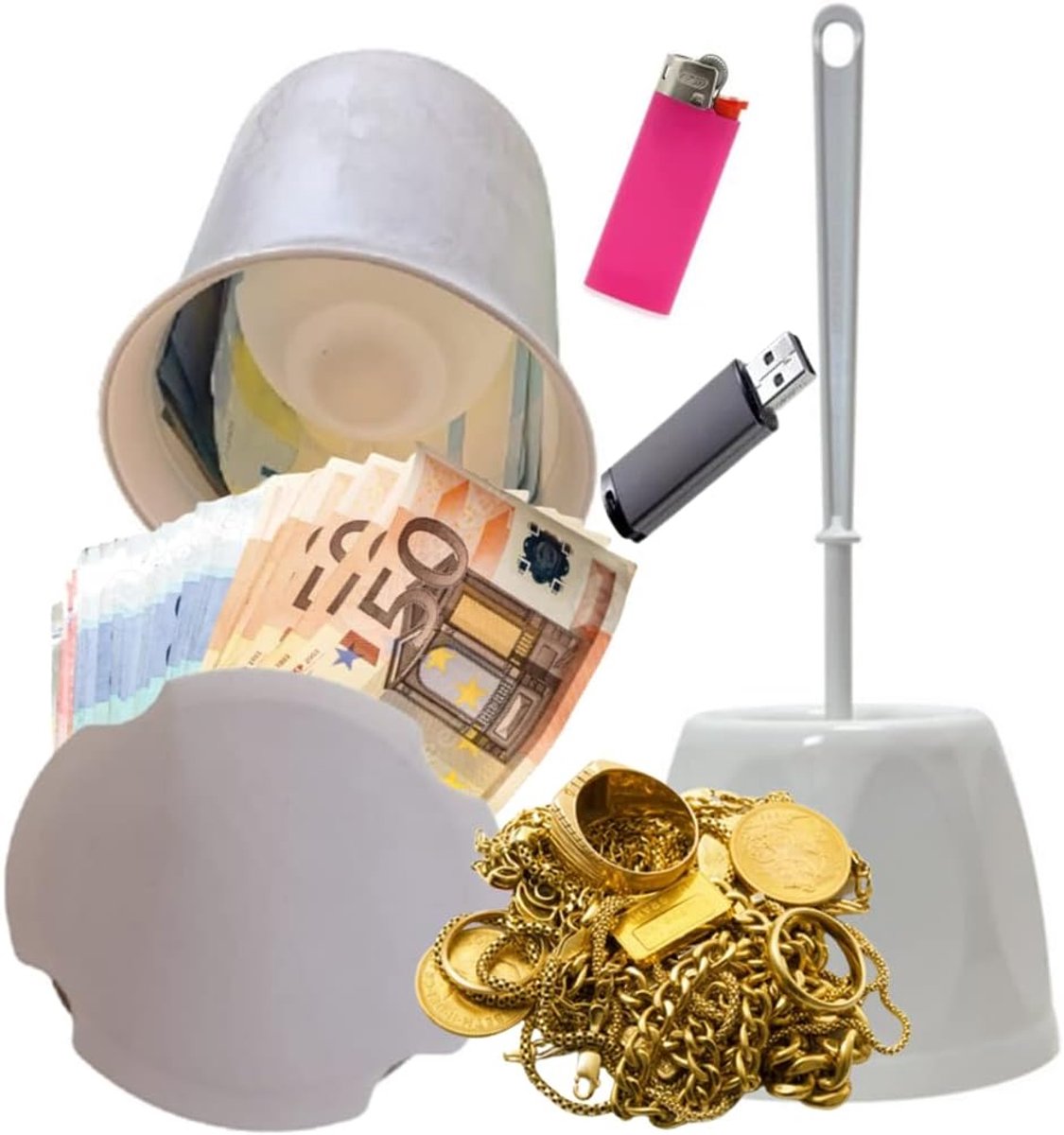 Schuilplaats van echte toiletborstel "toiletborstel met dubbele bodem, grote capaciteit voor bankbiljetten, bankkaart, sleutel en andere
