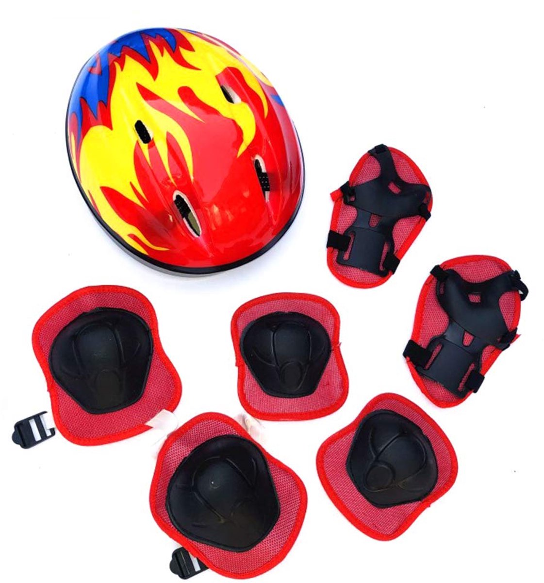 Beschermende uitrusting set kinderen, jongens en meisjes, outdoor sport veiligheidsuitrusting, 7-delig, kinderhelm, knie- en elleboogbeschermers, polsbeschermers scooter,