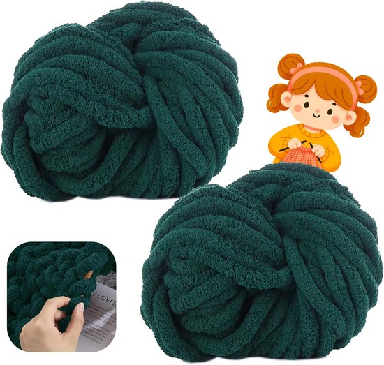 wolgaren, 500 g (250 g x 2) ca. 54 m,XXL grof gebreid, zacht wolgaren voor breien, wol voor haken en breien, sjaalmuts (16 donkergroen)