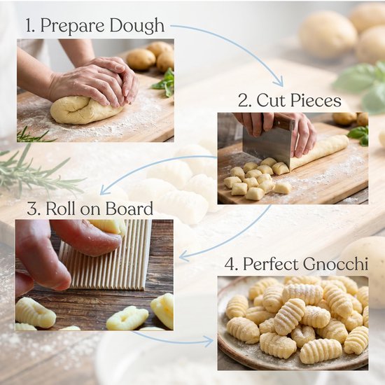 Houten Gnocchi Bord met Ravioli Maker - Pasta Bord met Ribbelpatroon voor Zelfgemaakte Gnocchi, Ravioli en Verse Pasta - Handmatig Pastahulpmiddel voor Authentieke Italiaanse Pasta Bereiding van houten — afbeelding 3