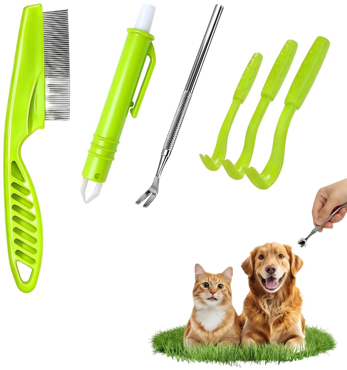Tekenpincet 6-in-1 - Roestvrijstalen Vork - Inclusief Vlooienkam en 3 Veilige Haken - Voor Honden, Katten en Mensen - ShopVlot