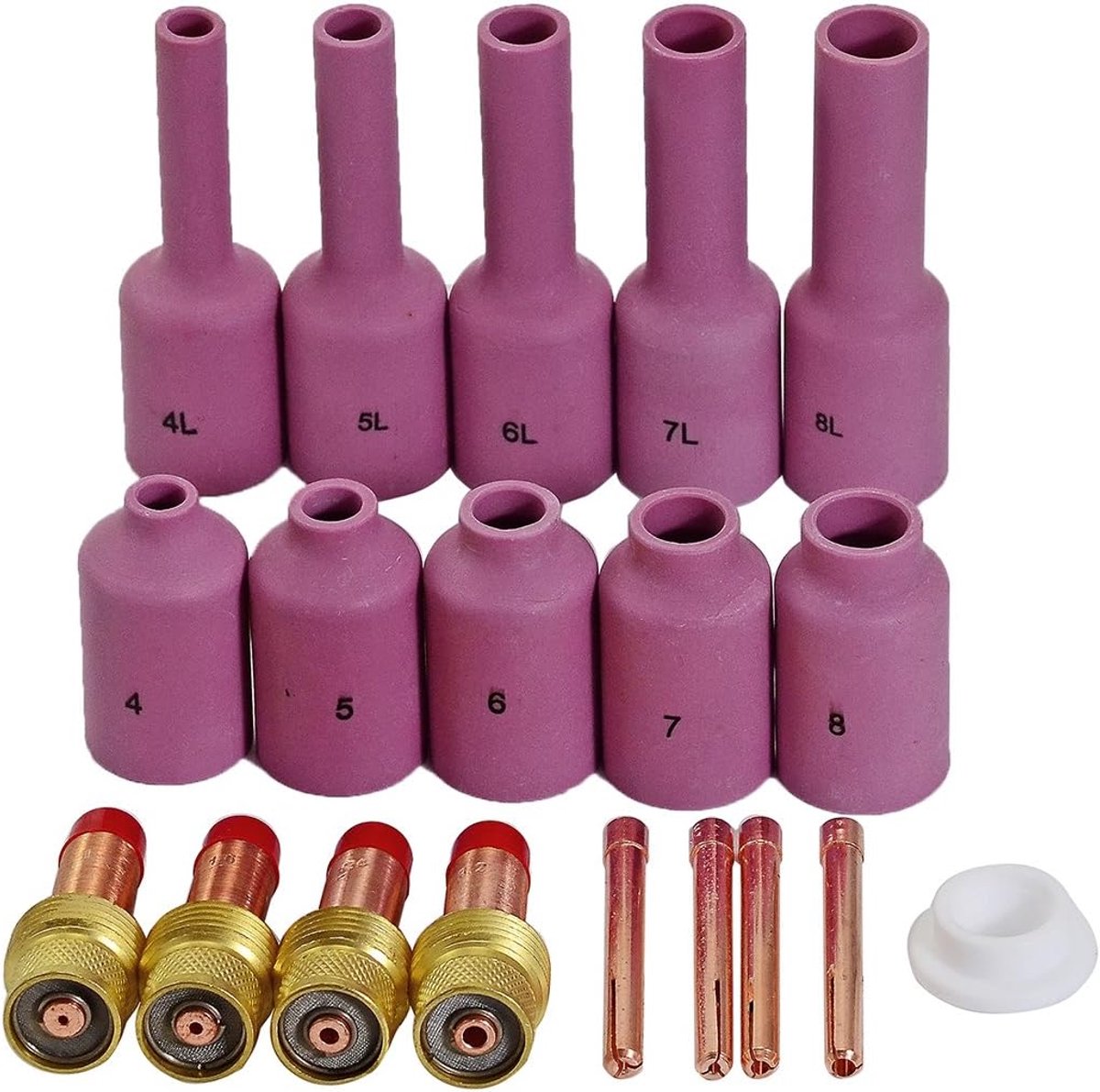 TIG gaslens set 19-delig - keramisch - voor WP 17, 18 en 26 - geschikt voor diverse lasapparaten - ShopVlot