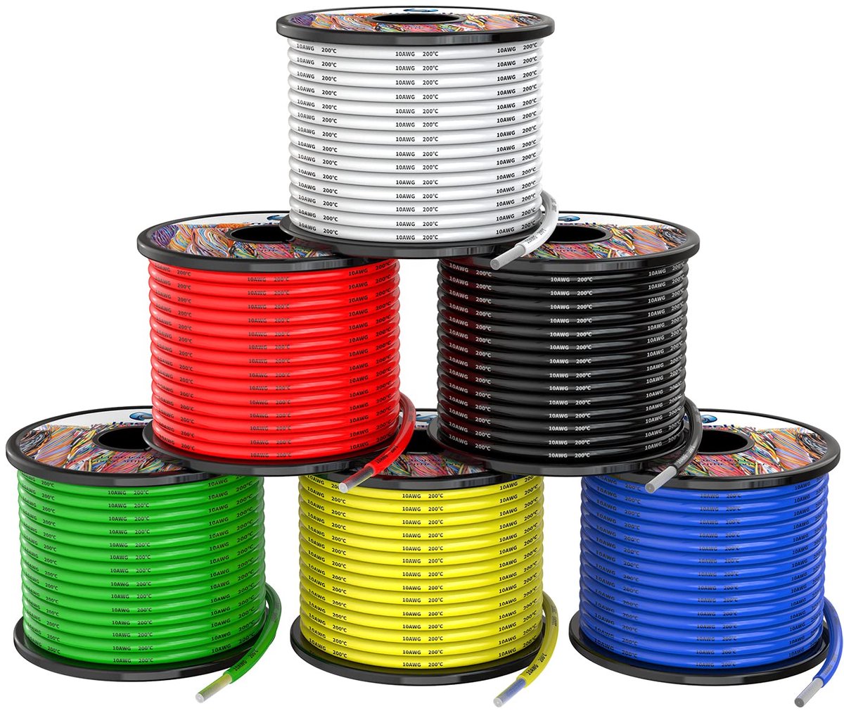 Siliconen elektriciteitsdraad 10 AWG - 5.3 mm² - 6 kleuren 6 x 3 m - flexibel en hittebestendig - ShopVlot