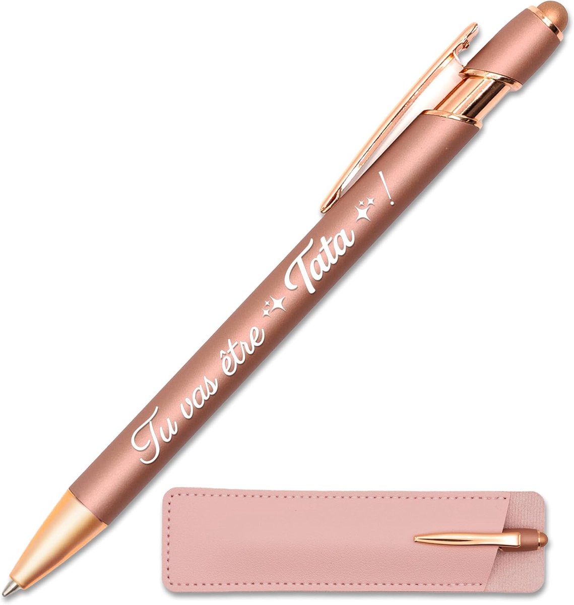 Balpen 'Je wordt Tata' - roségoud - met leren etui - perfect cadeau voor zwangerschap - ShopVlot