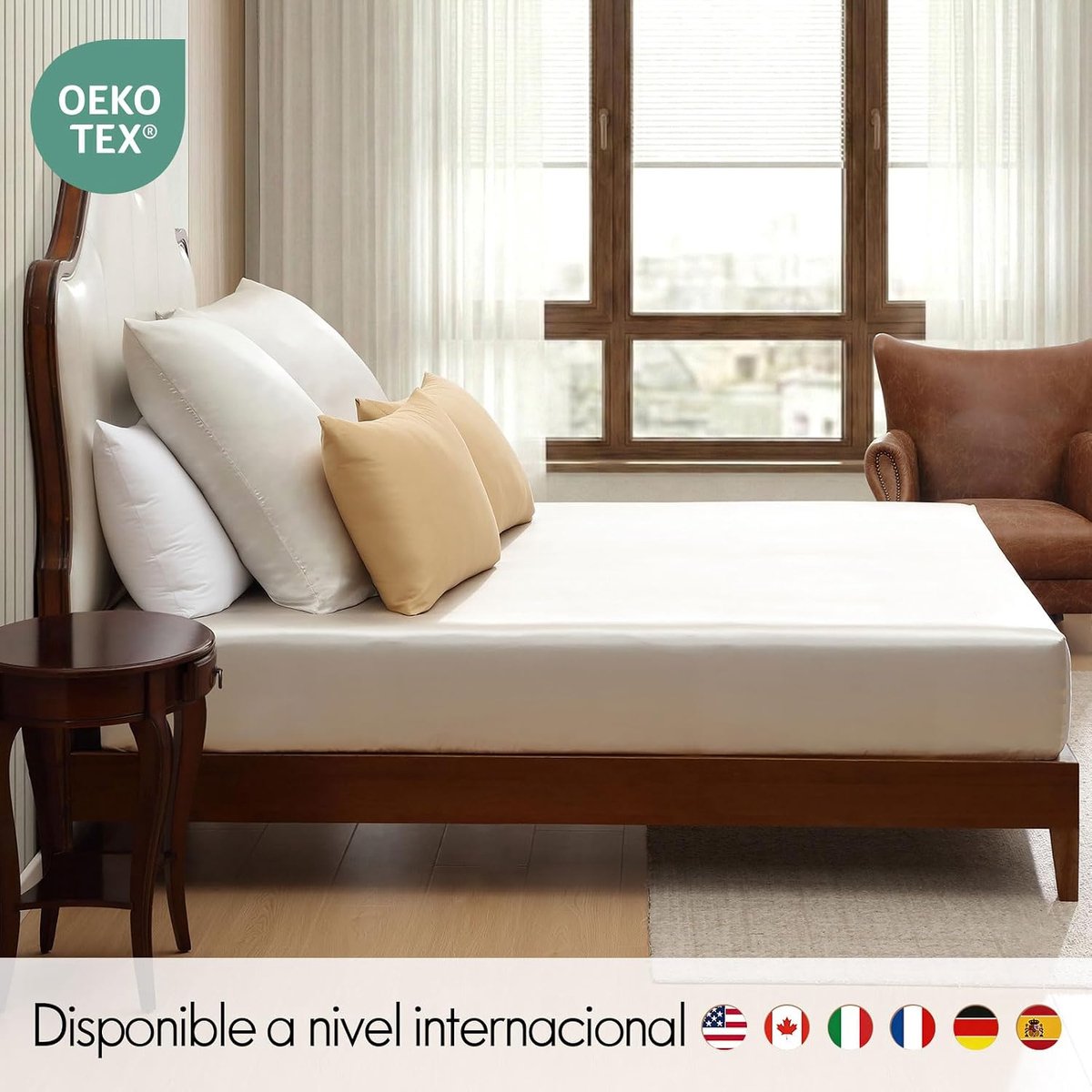 Fitted sheet 140 x 200 cm - glad polyester-satijn - 2 kussenslopen 80 x 80 cm - luxe hotelstijl - ShopVlot