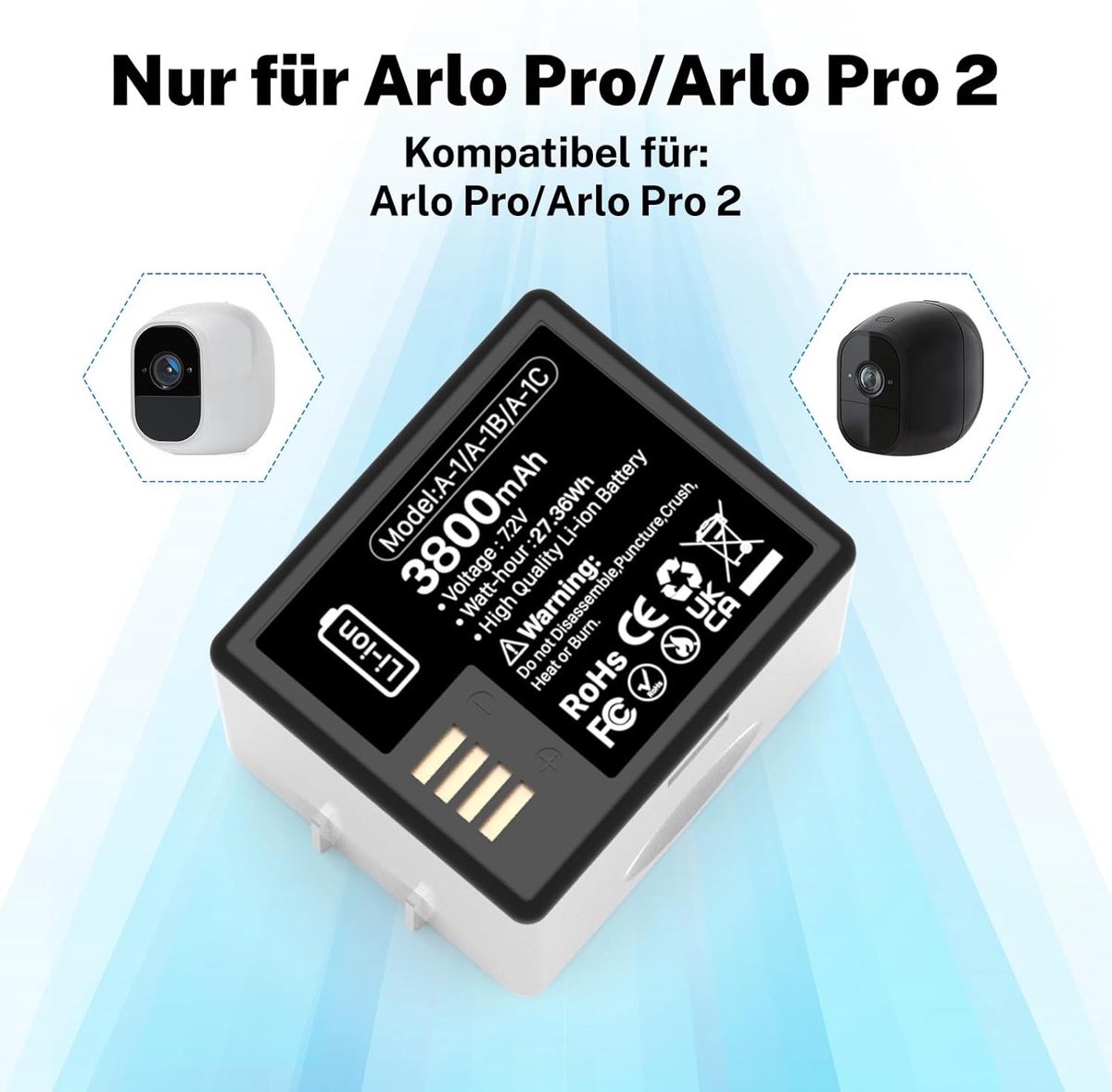 Oplaadbare lithiumbatterij 3800 mAh - 2 stuks voor Arlo Pro/Pro 2 - Hoge capaciteit - Duurzaam gebruik - ShopVlot