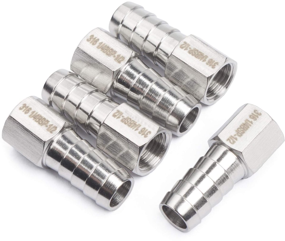 BSP Koppeling 1/4-inch - RVS 316 - Vrouwelijk x Slangbarb - Geschikt voor brandstof en lucht - ShopVlot