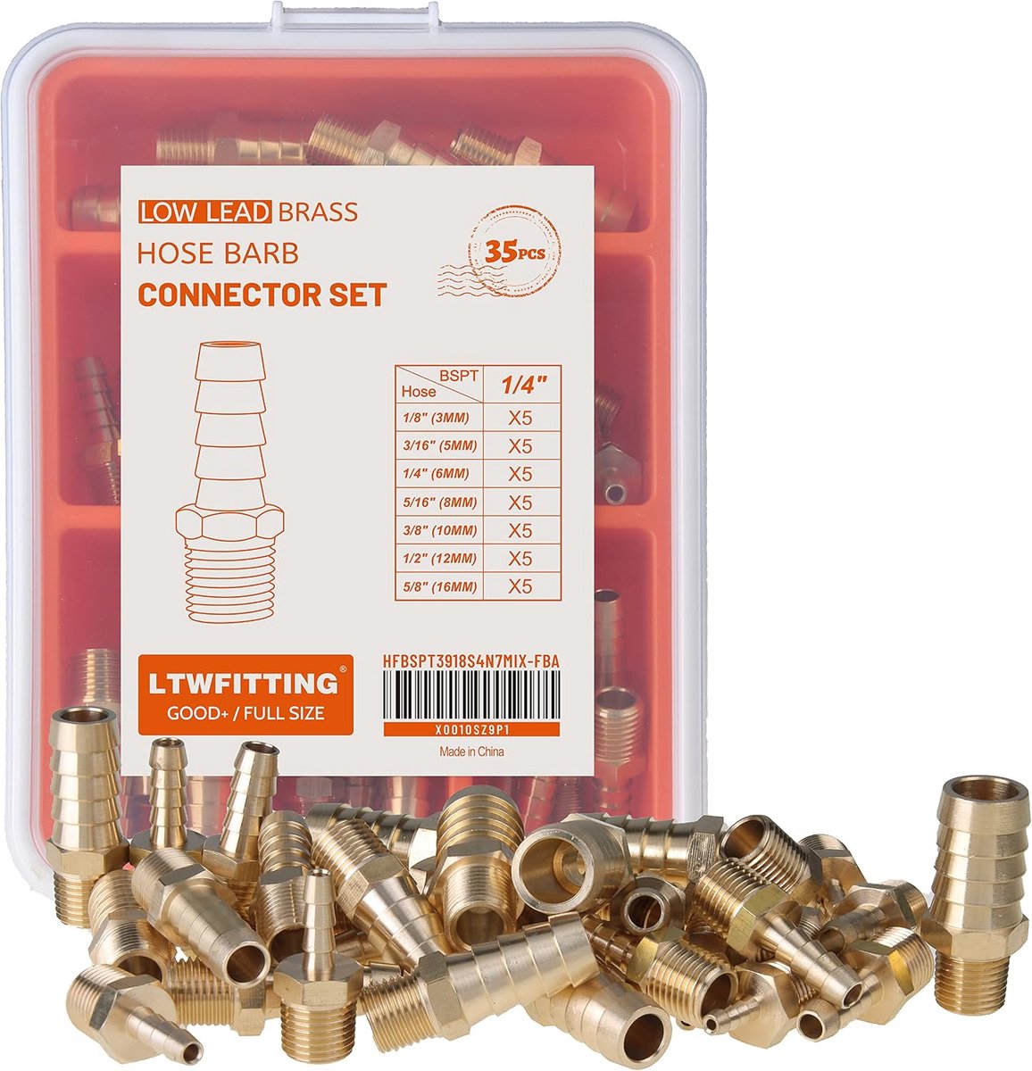 Hose barb connector set - 35-delig messing - 1/8 tot 5/8 inch - ideale oplossing voor diverse aansluitingen - ShopVlot