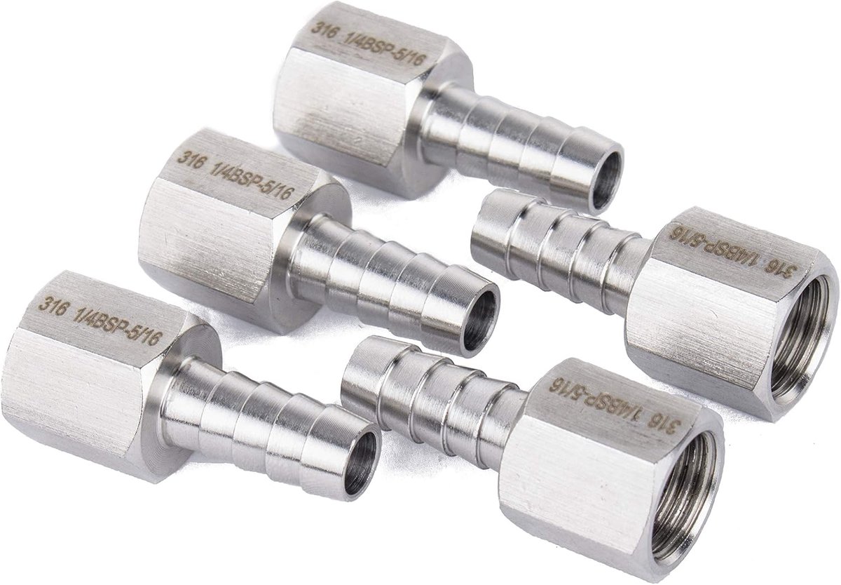BSP verbindingsfitting 1/4 inch - RVS 316 - 5/16 inch slangbarb - geschikt voor duurzame verbindingen - ShopVlot