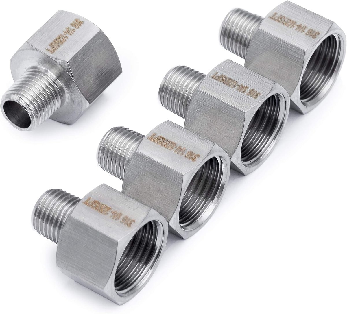 Adapter 1/2 inch BSPP x 1/4 inch BSPT - RVS 316 - Set van 5 - Voor gas en lucht - ShopVlot