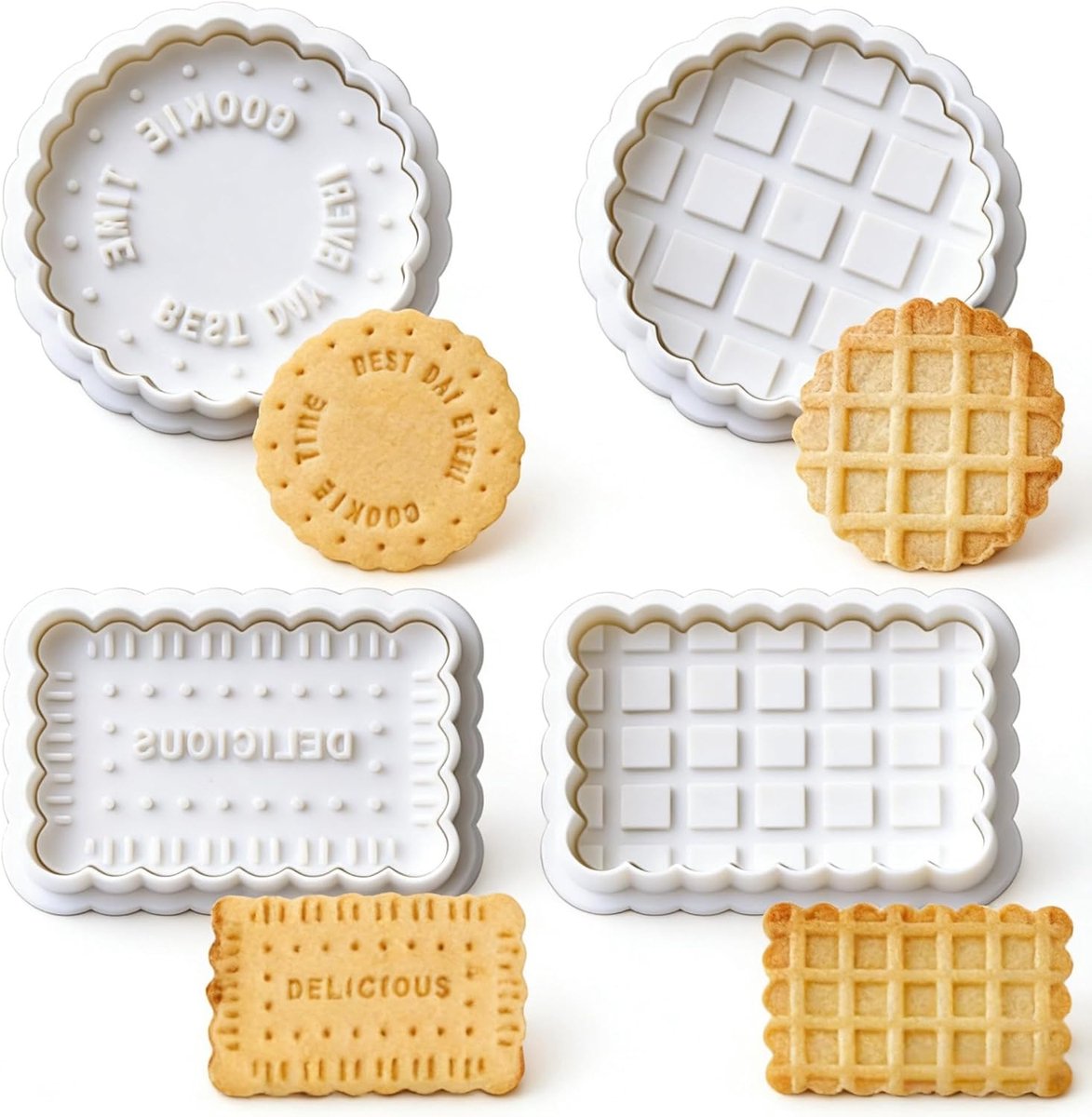 Cookie Stempel Set, 4 Stuks - 3D Klassieke Koekjesuitsteekvorm - Grappige Motieven - Perfect voor DIY Bakken - ShopVlot