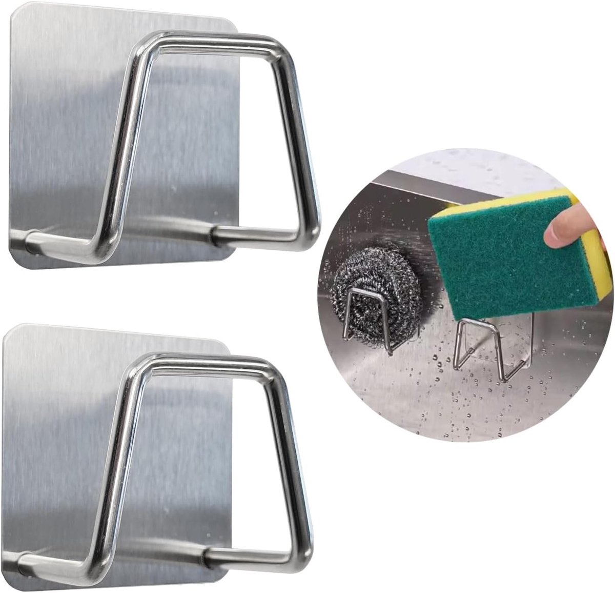 Sponshouder set van 2 - Rvs - Universele wandhouder - Modern voor keuken en badkamer - ShopVlot