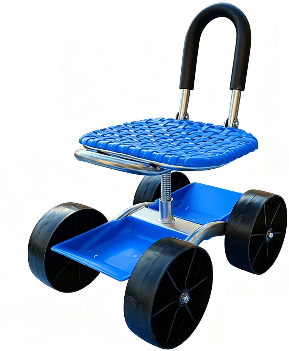 Tuinkruk met Wielen - 360° Draaibare Tuinzitkruk met Gereedschapshouder - Verrijdbare Tuinwerkstoel met Opbergvak - Verstelbare Hoogte van 23 tot 35 cm - Stevige Tuinwagen voor Tuinieren - Belastbaar tot 150 kg