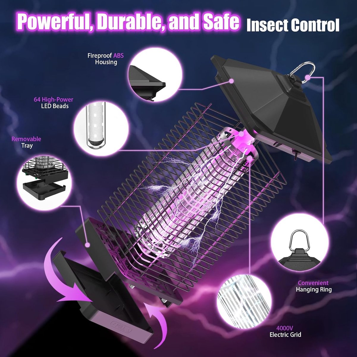 Led-insectenverdelger - duurzame elektrische vliegenkiller - hoge druk - ideaal voor thuisgebruik - ShopVlot