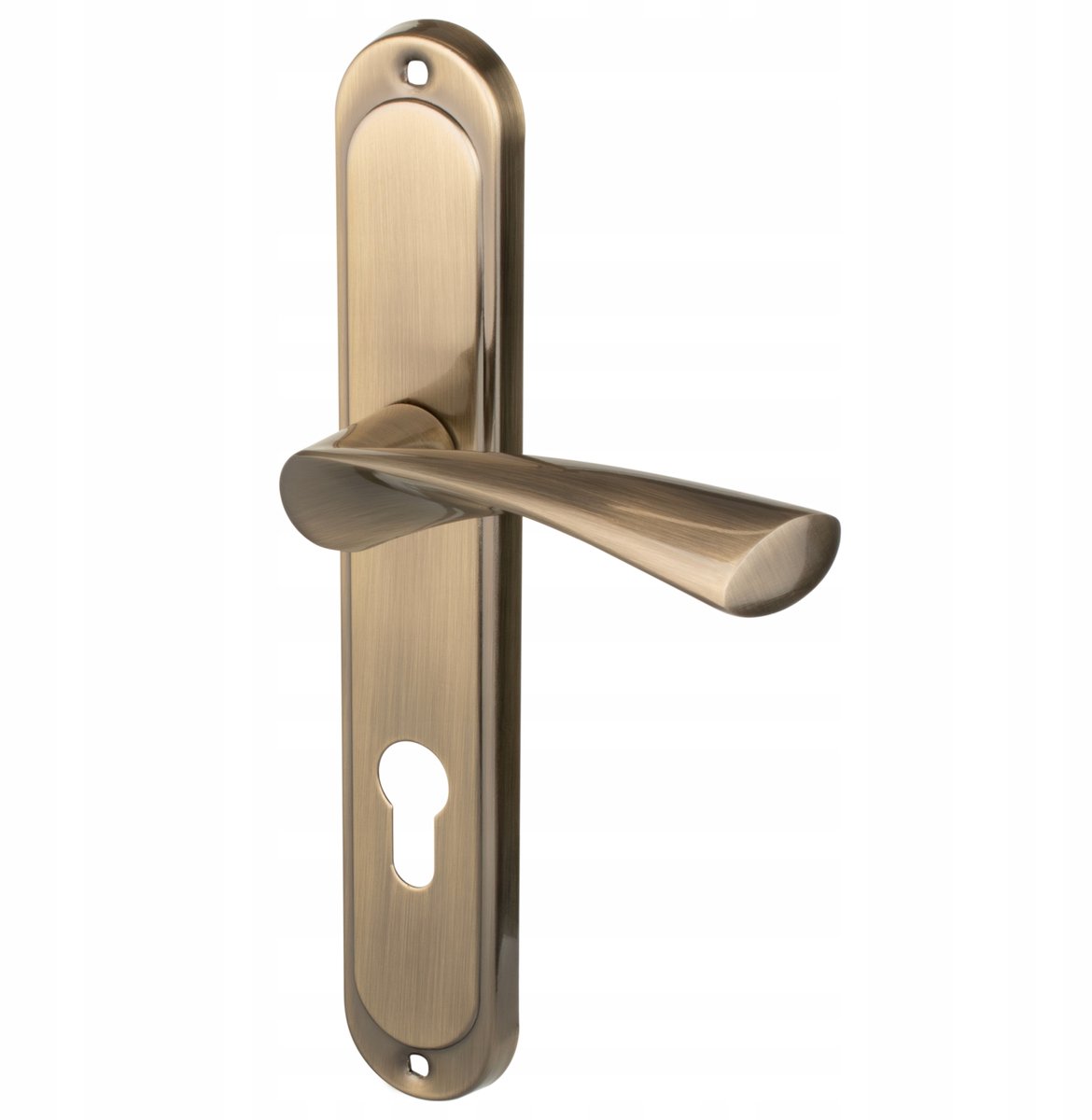 Merkloze deurklink met rozet, patina afwerking, 72mm hartafstand