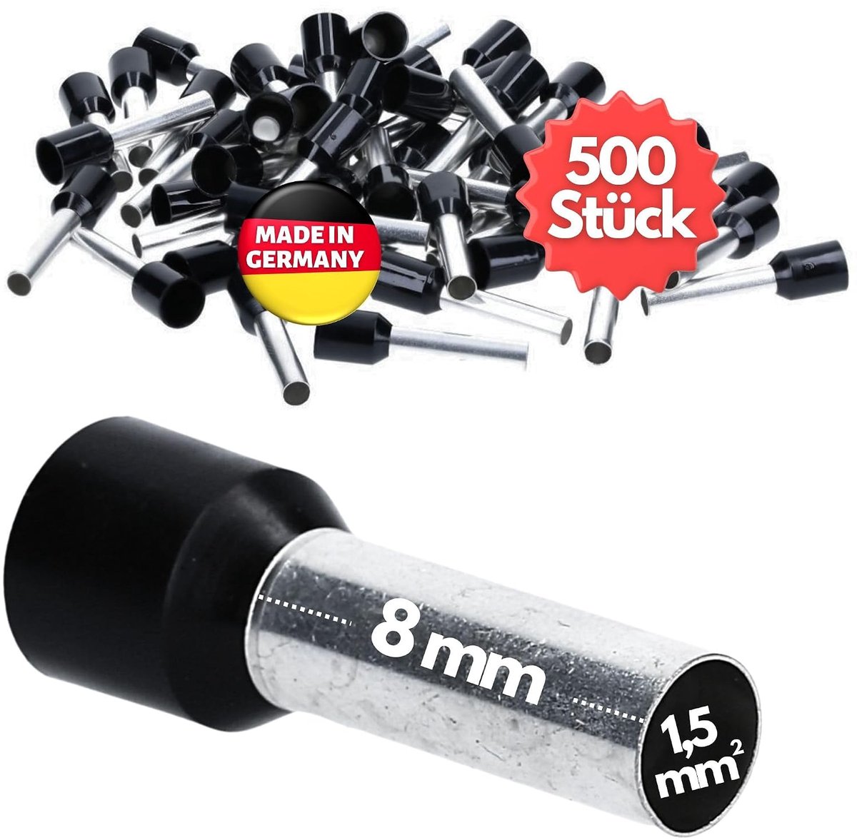 Aderendhuls 1,5 mm² x 8 mm - Zwart - Geïsoleerd - Betrouwbare verbinding voor elektrische installaties - ShopVlot