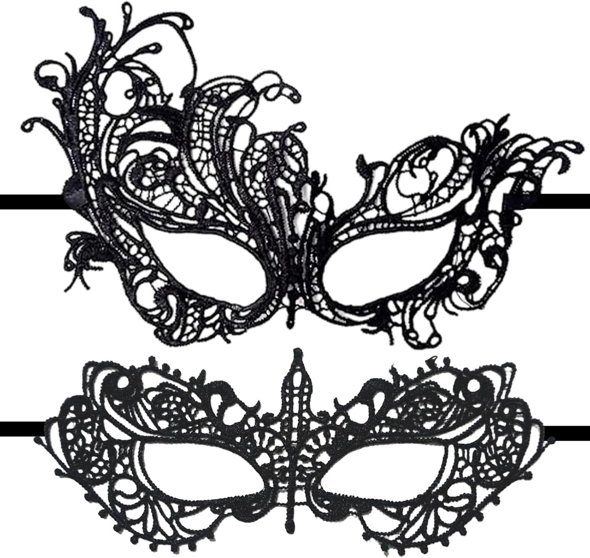 Lace mask set van 2 zwart - sexy vrouwenmaskers - elegant voor carnaval - perfecte Halloweenaccessoire - SnelShoppen