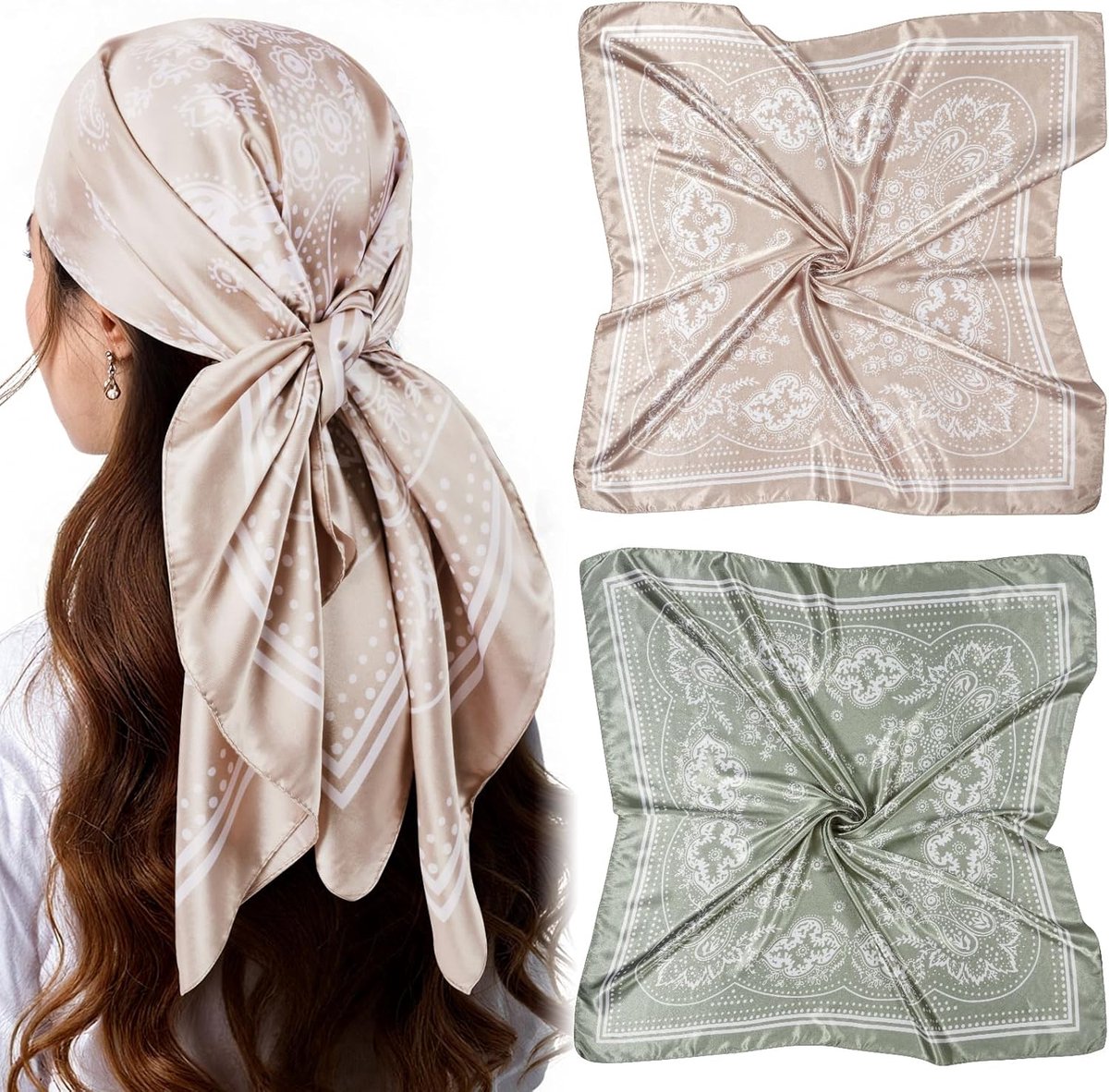 Satin vrouwen hoofddoek - elegante zijden stof - gedrukte mode sjaal - perfect voor slapen - SnelShoppen