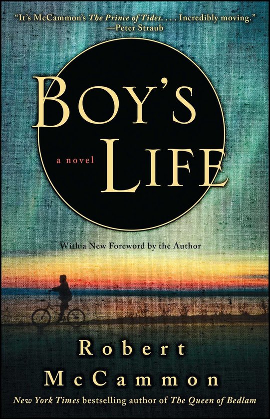 Boek 'Boy's Life' van Robert McCammon, met op de omslag een silhouet van een jongen op een fiets bij zonsondergang.